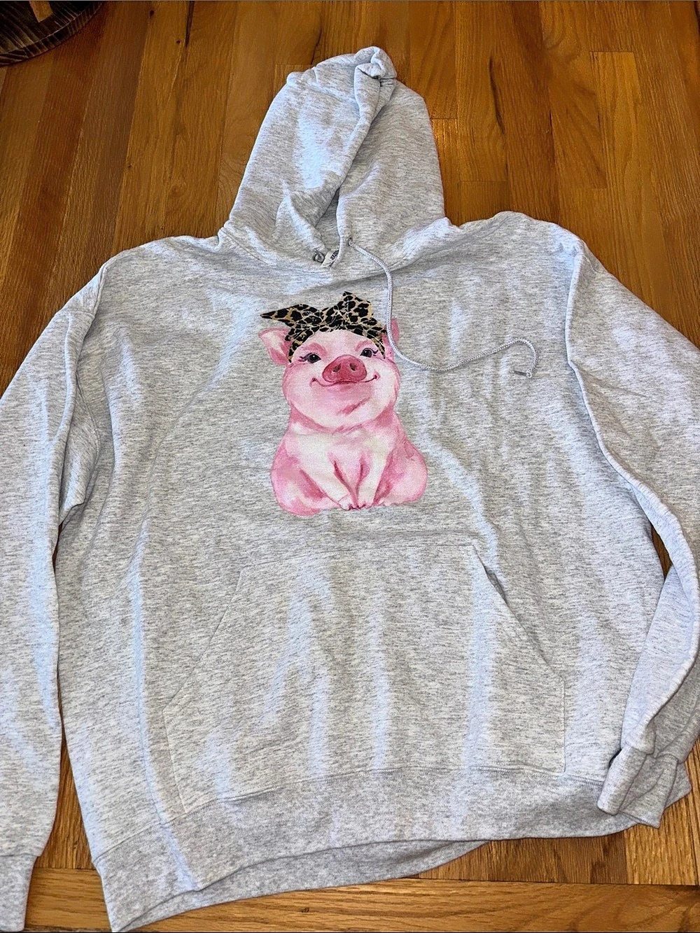 EG Women's Pig Graphic Hoodie Gray & Pink